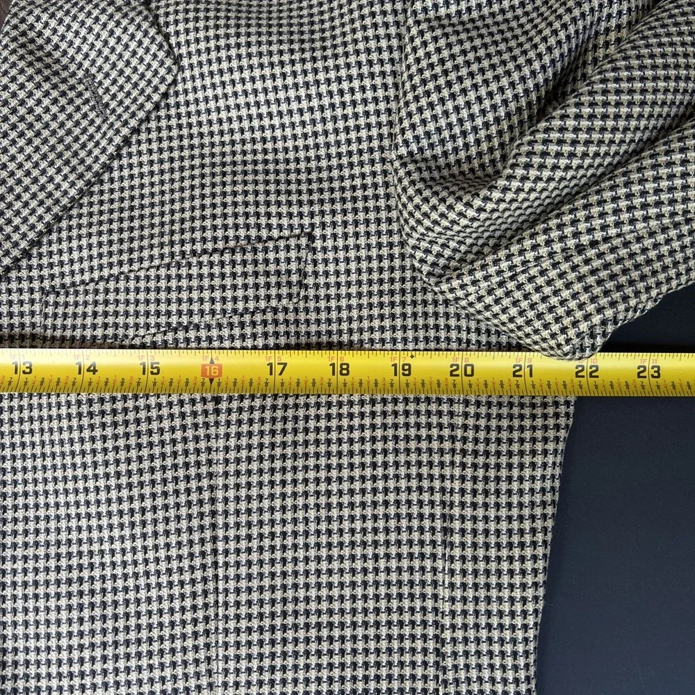 Coppley SILK WOOL Sport Coat 41 TALL Beige Black Houndstooth Blazer Jacket EUC